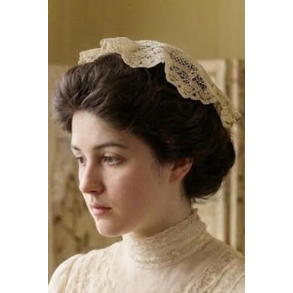 Antique Victorian Edwardian Lace Hair Cap Bonnet Headpiece 12”